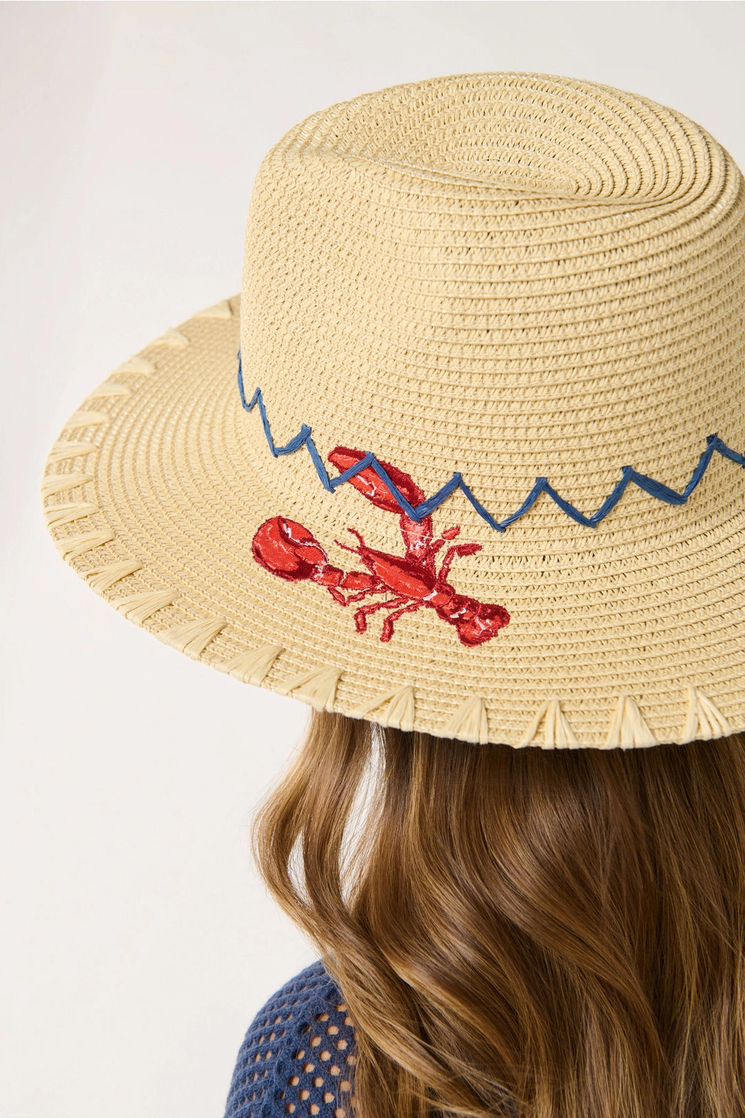 Wide Brim Hat with Lobster Embroidery