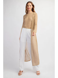 Gold Sheer Knit Longline Open Front Cardigan