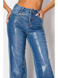 Sequin High-Waisted Flare Jeans
