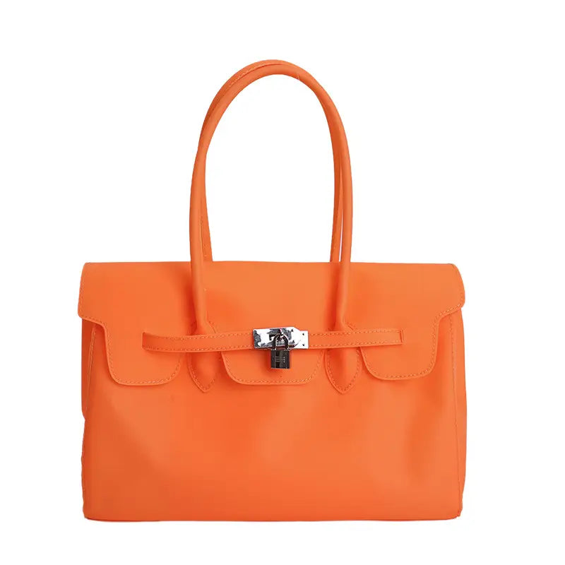 Structured Top Handle Tote Bag with Silver Lock Detail
