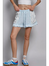 Light Blue Lace Trim Ruffle Shorts