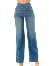 Medium Denim High-Waisted Stretch Wide Leg Jeans