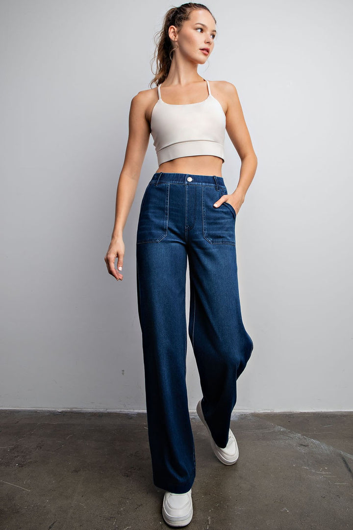 COTTON STRETCH TWILL WIDE LEG PANT