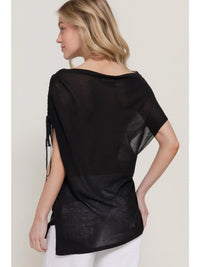 Black One Shoulder Drawstring Side Top