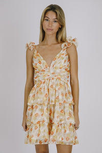 ROSE AND LEAVES PRINT ROMANTIC MINI DRESS