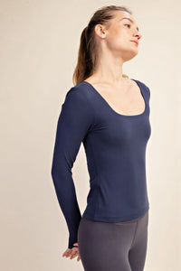 Square Neck Long Sleeve Top in Deep Blue