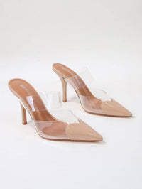 Nude Pointed Toe Clear Strap Stiletto Mule Heels