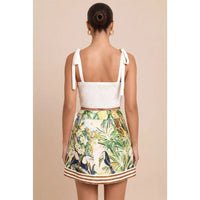 Tropical Toucan Print Tie Strap Crop Top & Wrap Mini Skirt Set