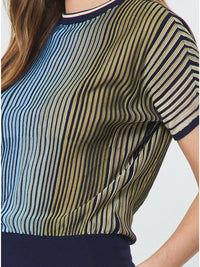 Colorblock Vertical Stripe Knit Short Sleeve Sweater Top