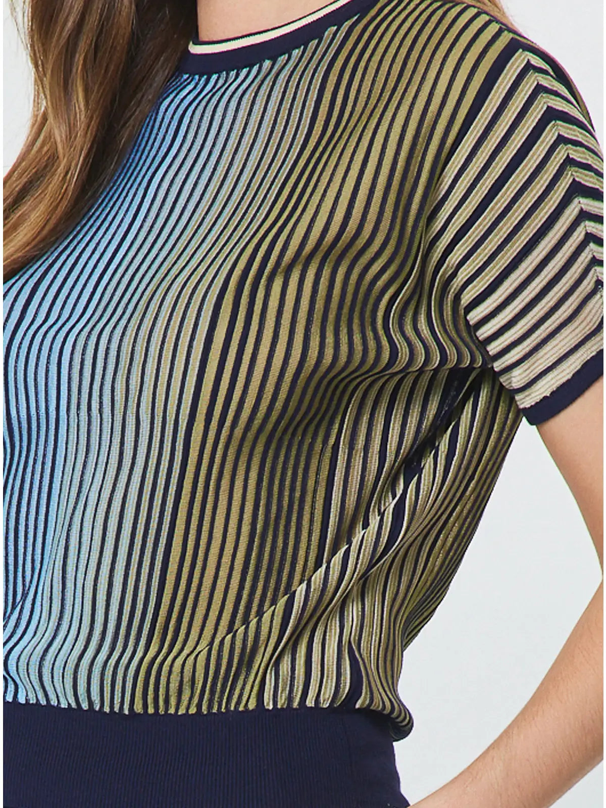 Colorblock Vertical Stripe Knit Short Sleeve Sweater Top