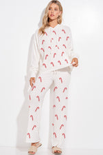 Candy Cane Print Hoodie Loungewear Set