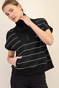 Striped Quarter Zip Short Sleeve Top