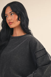 Vintage Wash Open Back Sweatshirt - Charcoal Relaxed Fit Pullover