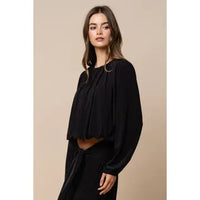 Bubble Hem Long Sleeve Top