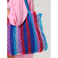 Multicolor Striped Mesh Net Tote Bag