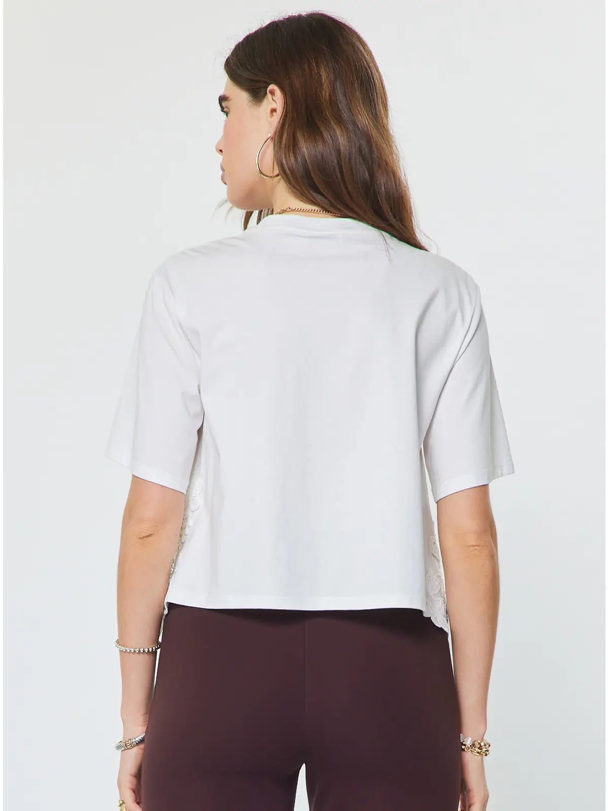 Lace Hem Cropped Short Sleeve Top