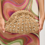 Boho Chic Woven Raffia Clutch with Chain Strap