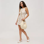 Chic Woven Hobo Bag with Gold Handle and Chain