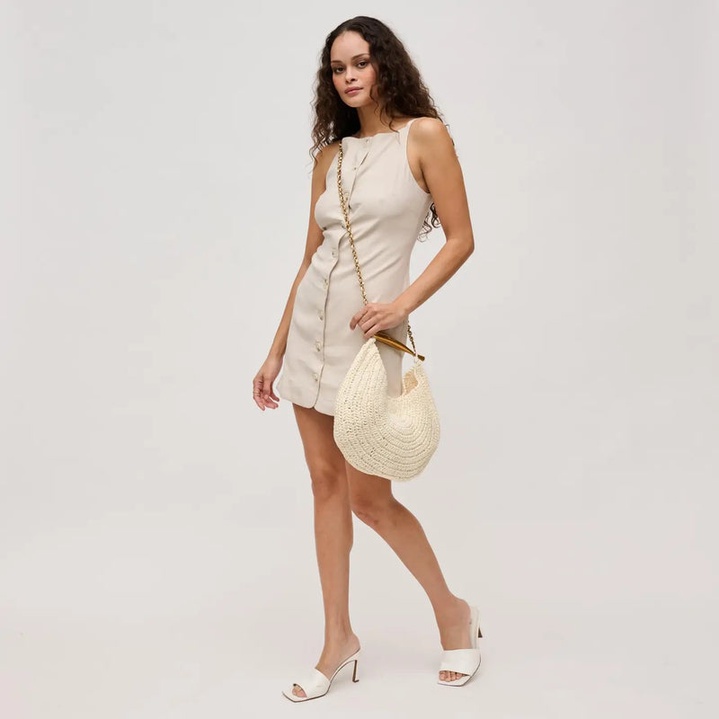 Chic Woven Hobo Bag with Gold Handle and Chain