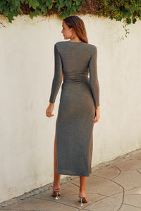Metallic Side Keyhole Bodycon Midi Dress