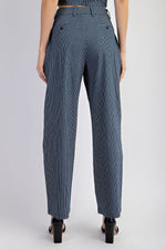 STRETCH DENIM STRIPE PLEAT WIDE LEG PANTS