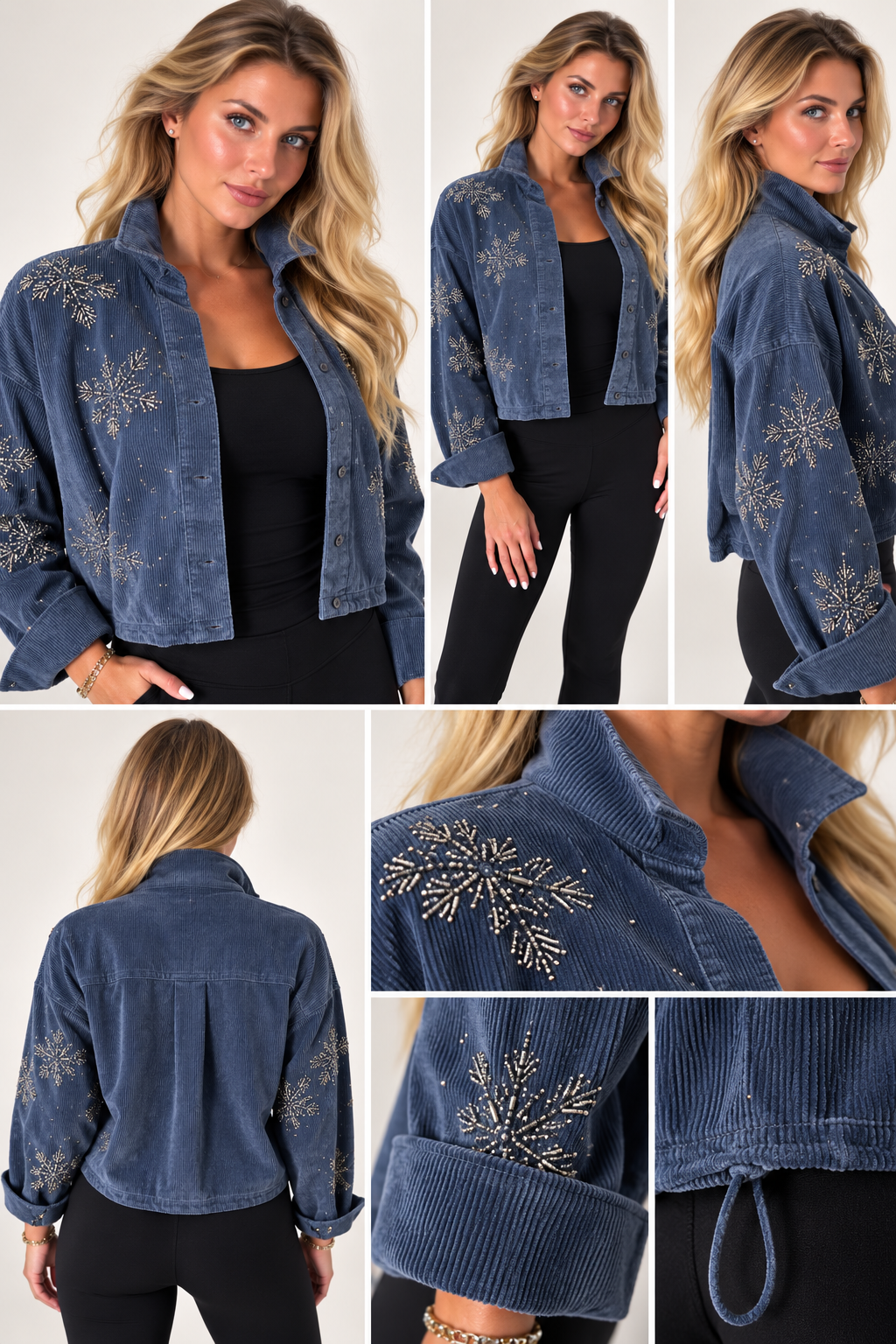 Starburst-Embellished Washed Blue Jacket