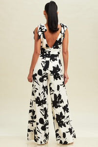 FLORAL TIES FLARE JUMPSUIT