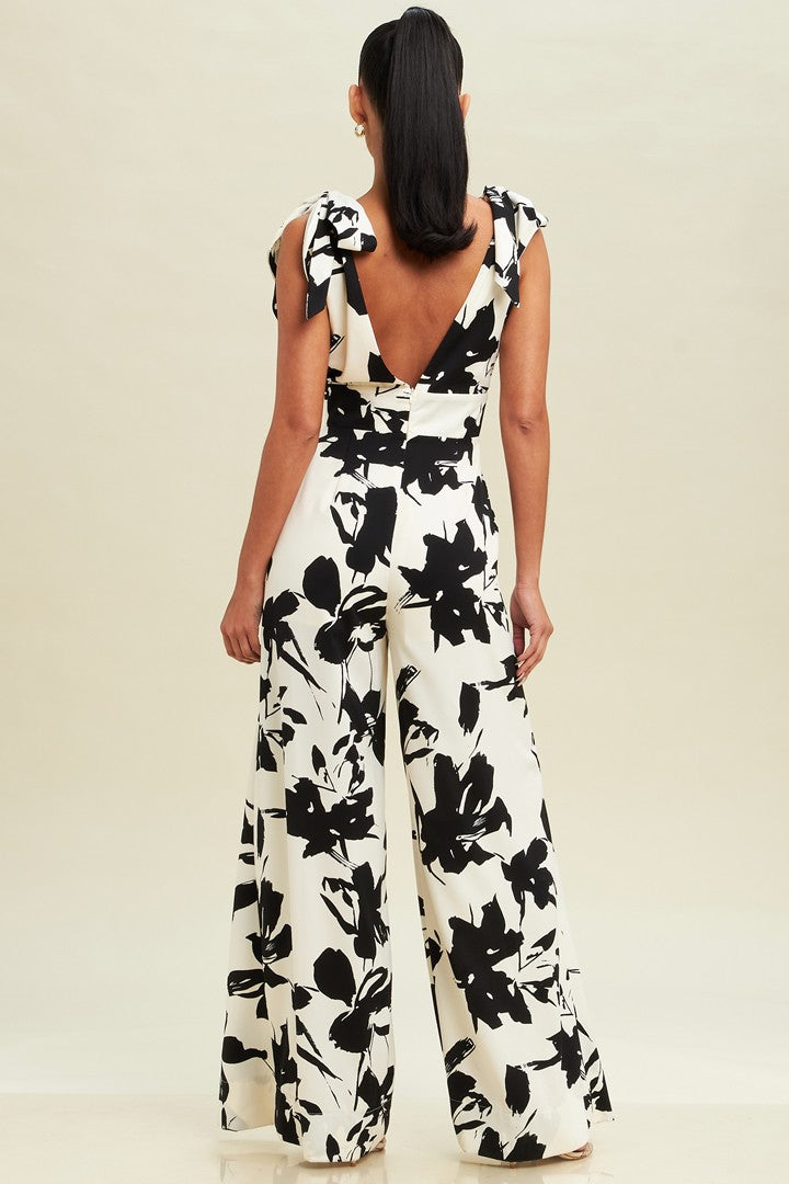 FLORAL TIES FLARE JUMPSUIT