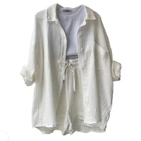 Relaxed Button-Up Shirt and Drawstring Shorts Two-Piece Set