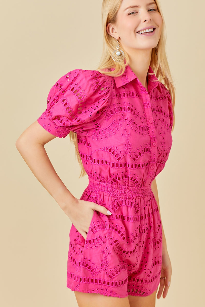 Eyelet Lace Puff Sleeve Romper