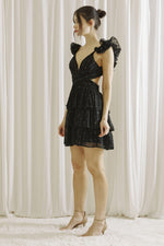 BLACK METALLIC SILVER LUREX ROMANTIC MINI DRESS