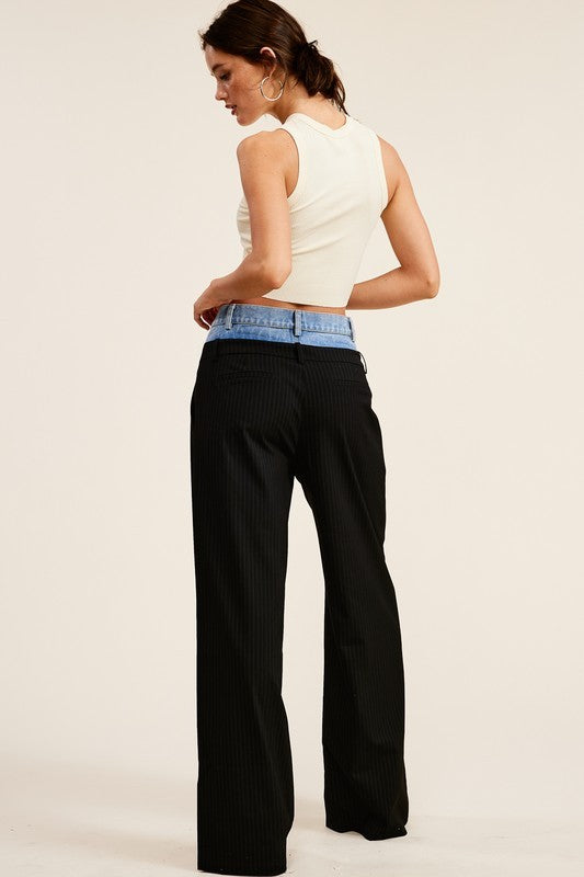 DENIM WAISTBAND CONTRAST WIDE LEG BILLIE TROUSERS