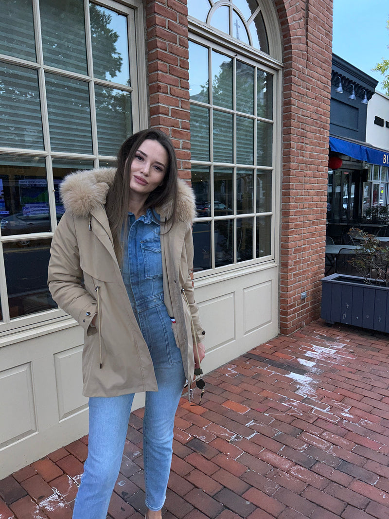 Oatmeal Parka with fur hood