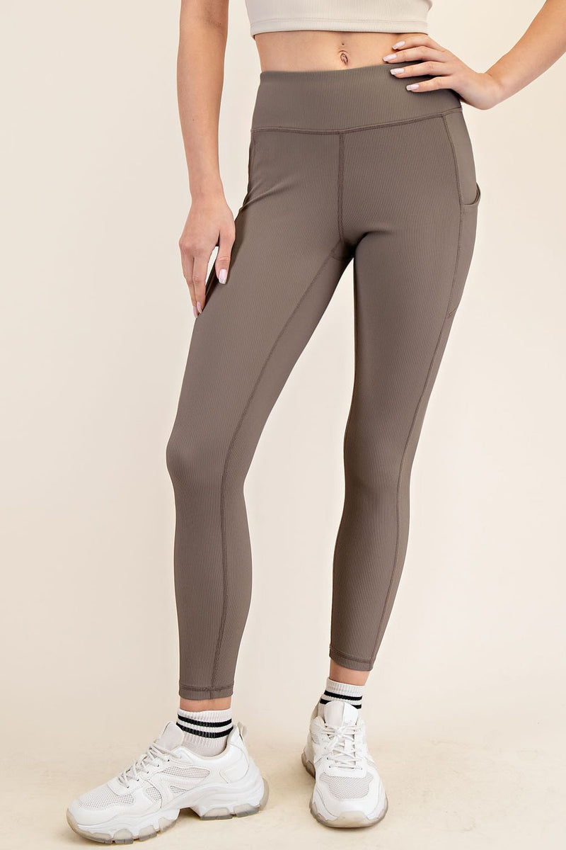 NYLON RIB YOGA LEGGINGS WITH SIDE POCKETS