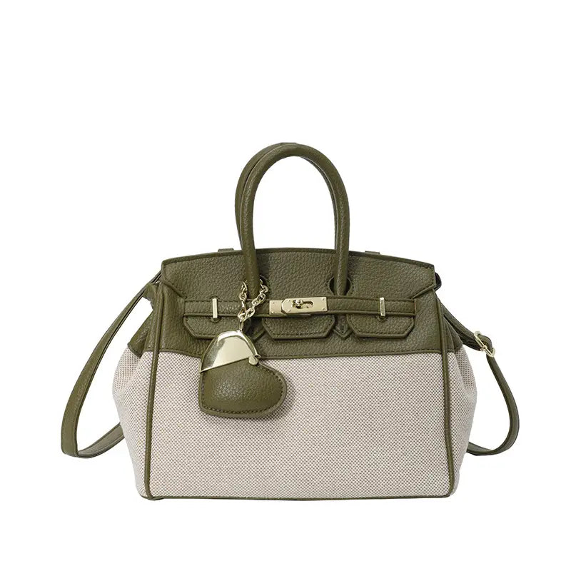 Two-Tone Structured Top Handle Satchel Bag