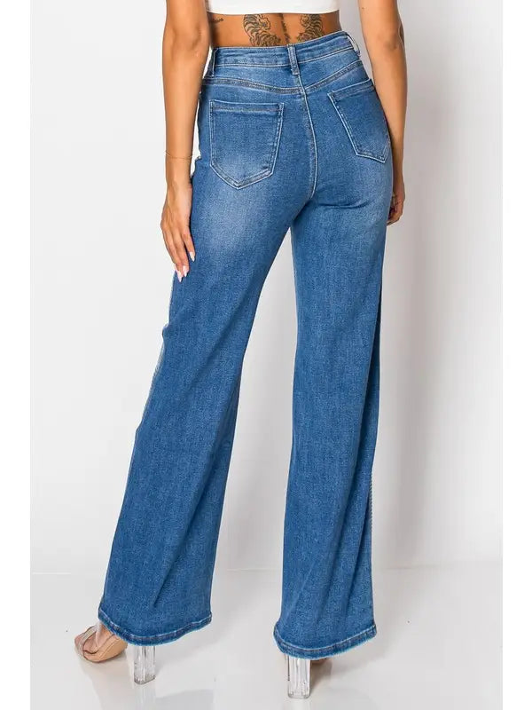 Sequin High-Waisted Flare Jeans