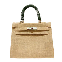 Bandana Handle Jute Satchel Bag with Crossbody Strap