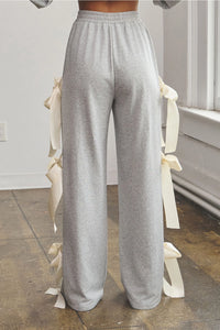 Heather Gray Bow-Tie Detail Wide Leg Lounge Pants