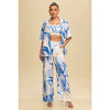 Blue Brushstroke 3-Piece Linen Set with Scalloped Trim