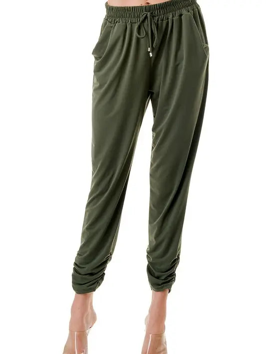 Green Drawstring Waist Jogger Pants with Tapered Leg
