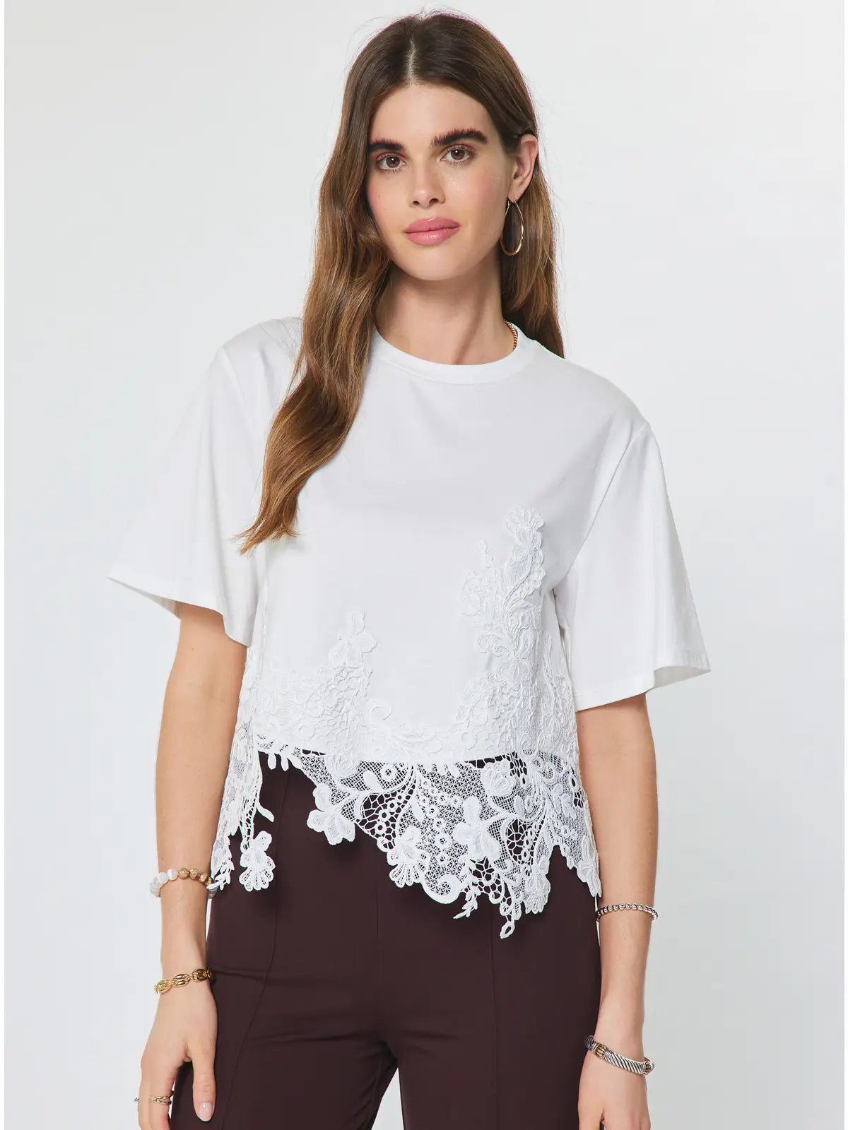 Lace Hem Cropped Short Sleeve Top