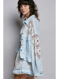 Blue Floral Lace Patchwork Top