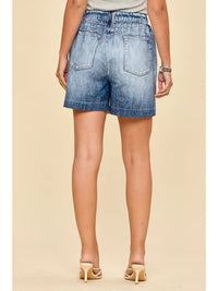 Light Denim Elastic Waist Denim Mini Skirt with Pockets