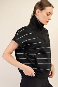 Striped Quarter Zip Short Sleeve Top