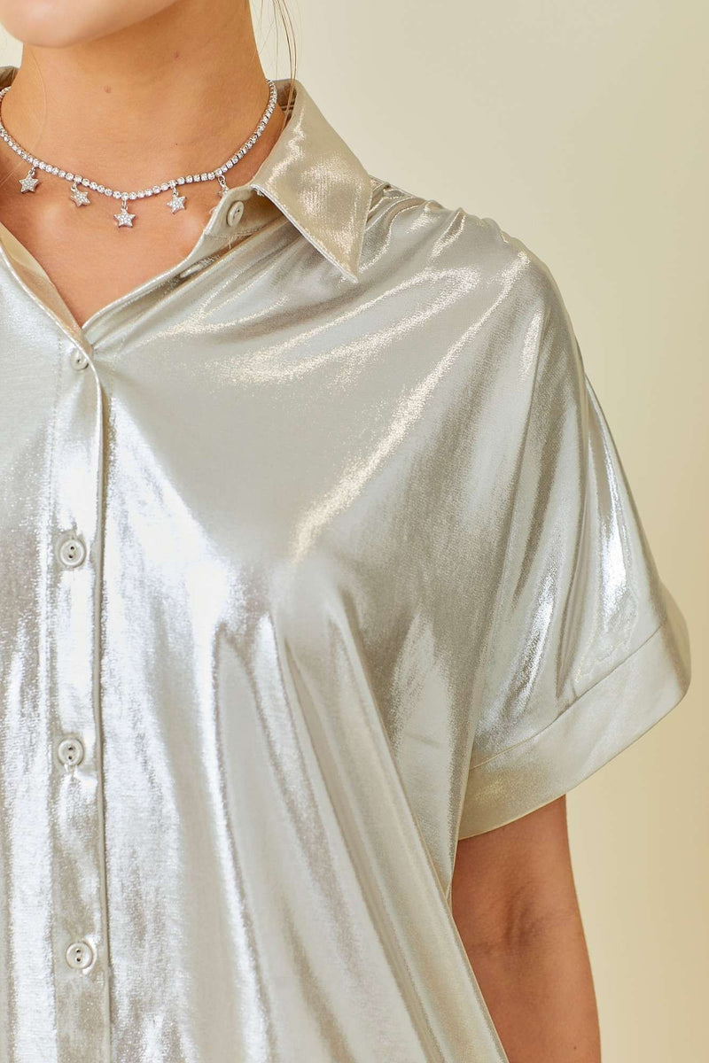 Metallic Drop Shoulder Top