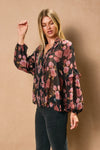 Black Floral Sheer Ruffle Sleeve Blouse
