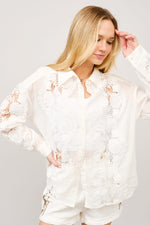 Crochet Lace Linen Blend Button-Up Blouse