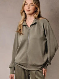 Funnel Neck Raglan 2-Way Zip Up Jacket