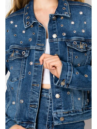 Eyelet Embellished Classic Denim Jacket