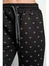 Rhinestone Heart Print Black Jogger Sweatpants